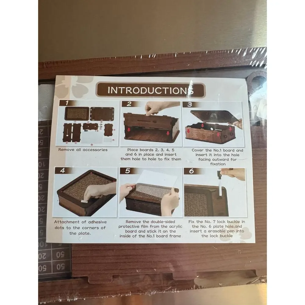 DIY Wooden Storage Box Assembly Kit Clear Acrylic Window Erasable Marker Lock